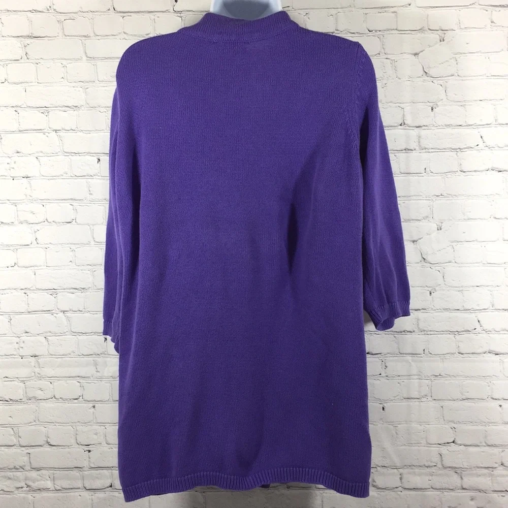 D & Co Sweater Women Size L Purple Open Large Button Mixed Design 100% Cotton - Picture 3 of 7